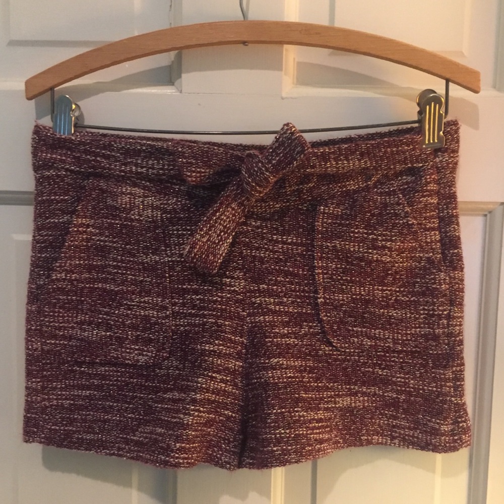 Zara Red Jacquard Shorts with tie detail